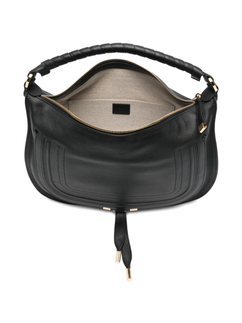 Chloé Black Crescent-Shaped Gold Accents Shoulder Bag