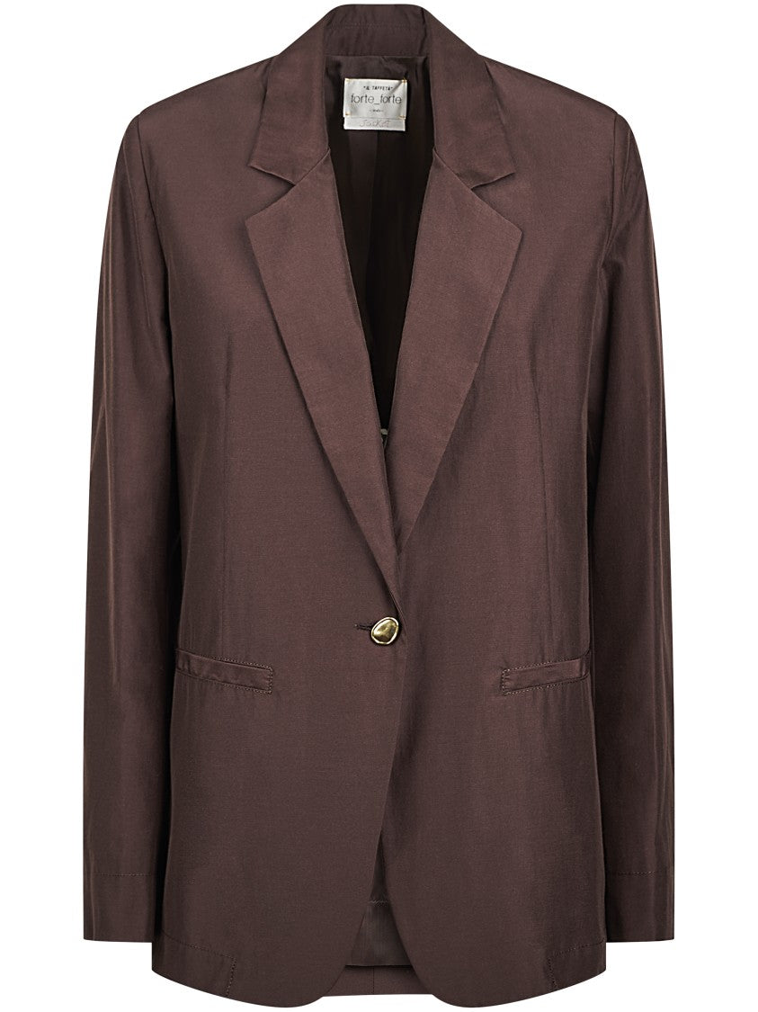 Forte Forte Boxy Taffeta Jacket With Irregular Gold Button Closure