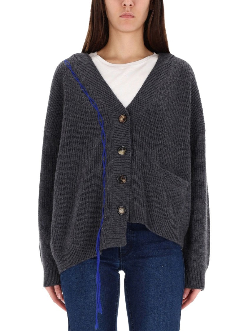 Zona20 Milano Charcoal V-Neck Cardigan In Ribbed Merino Wool