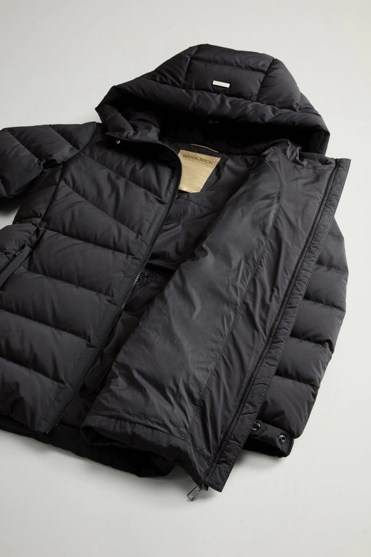 Woolrich Black Quilted Drawstring Hooded Polyester Down Coat