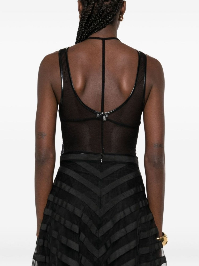 Elisabetta Franchi Sheer Black Bodysuit With Scoop Neckline