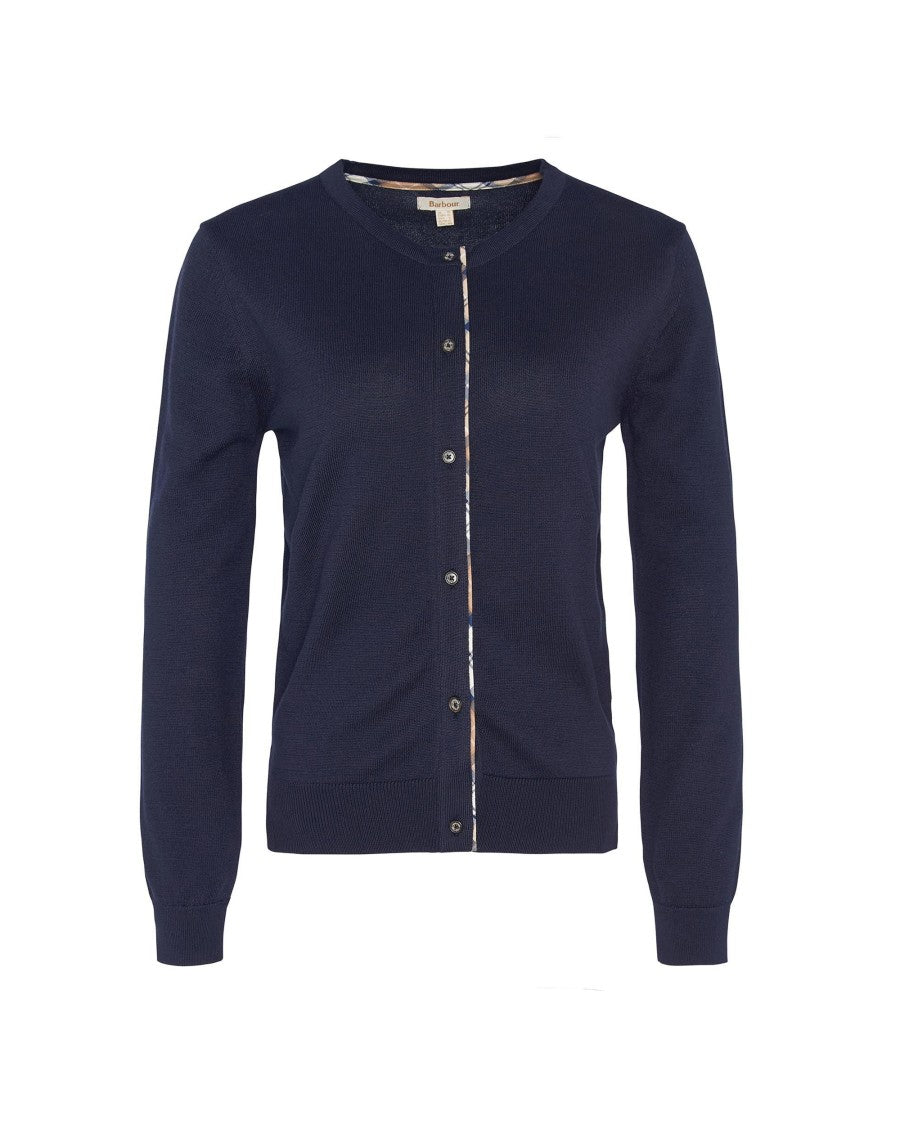 Barbour Navy Cardigan With Tartan Details