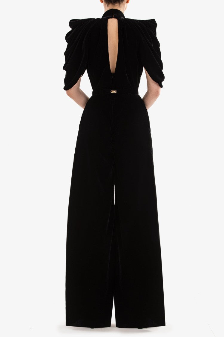Saiid Kobeisy Jet Black Velvet Jumpsuit