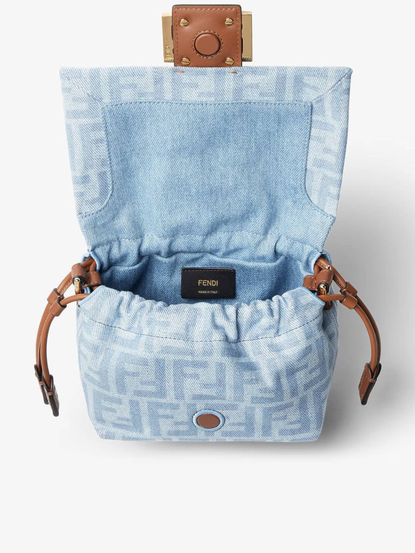 Fendi Soft Rectangular Baguette Bag With Monogram Pattern And Leather Accents