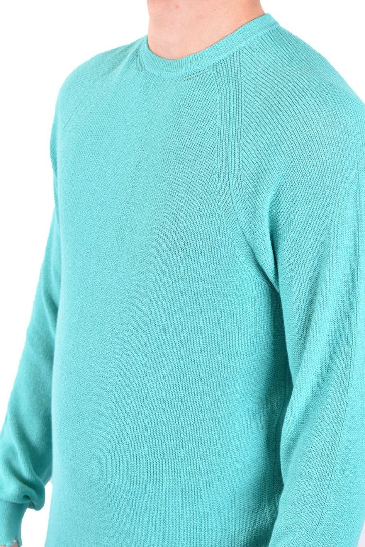 Laneus Ribbed Cotton Knit Sweater Distressed Finish