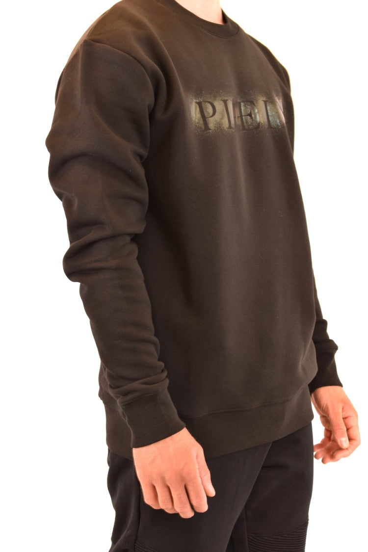 Philipp Plein Glossy Embossed Black Sweatshirt With Crew Neck