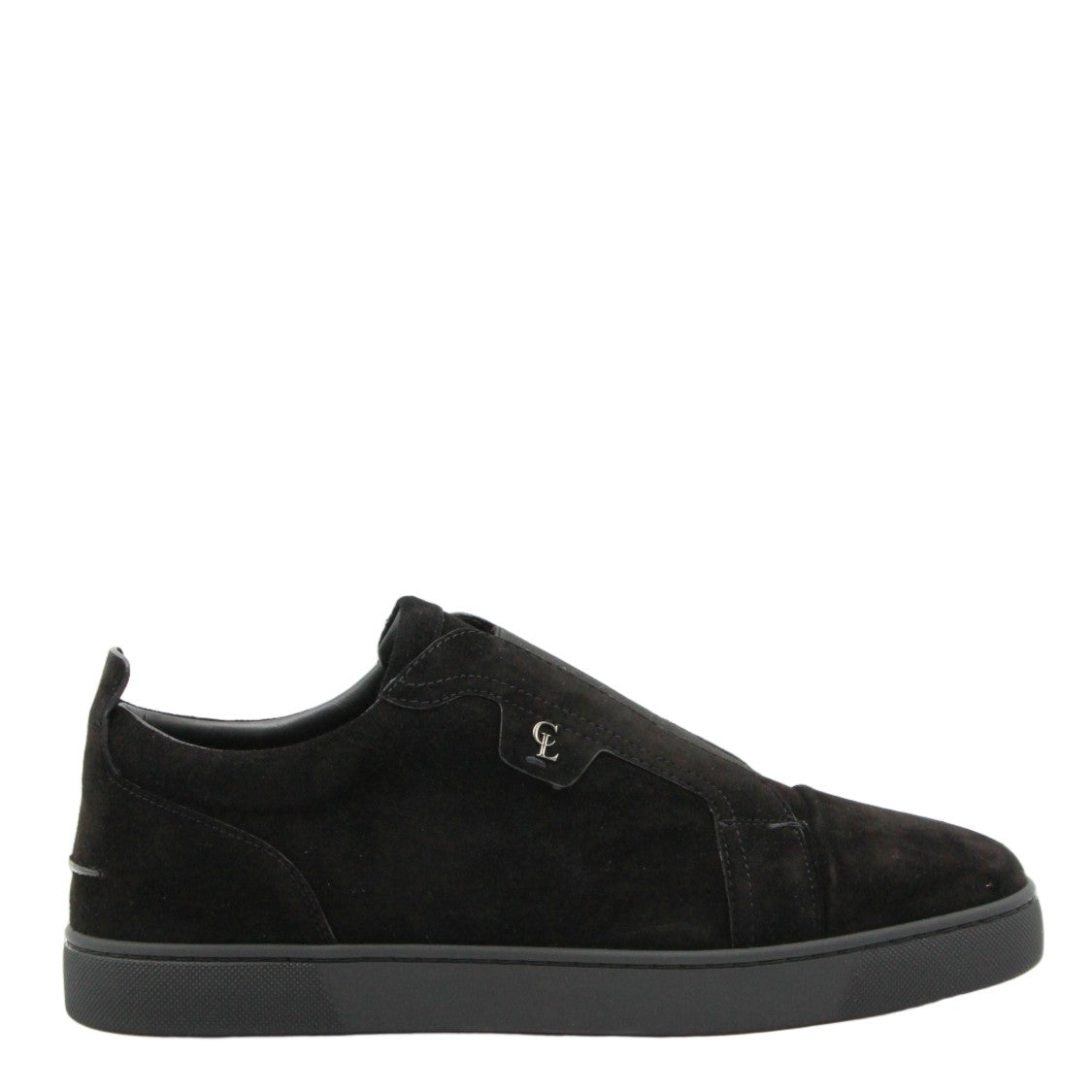 Christian Louboutin Minimalist Black Suede Sneakers With Metallic Detail