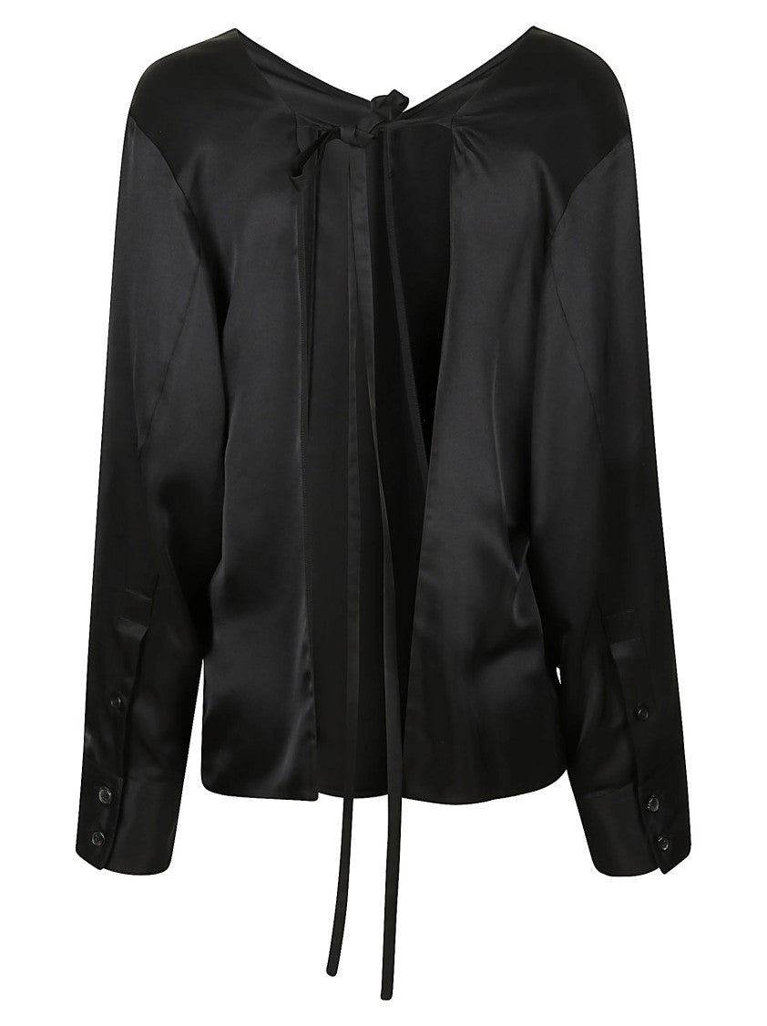 Khaite Satin V-Neck Top With Open Back And Tie Closure