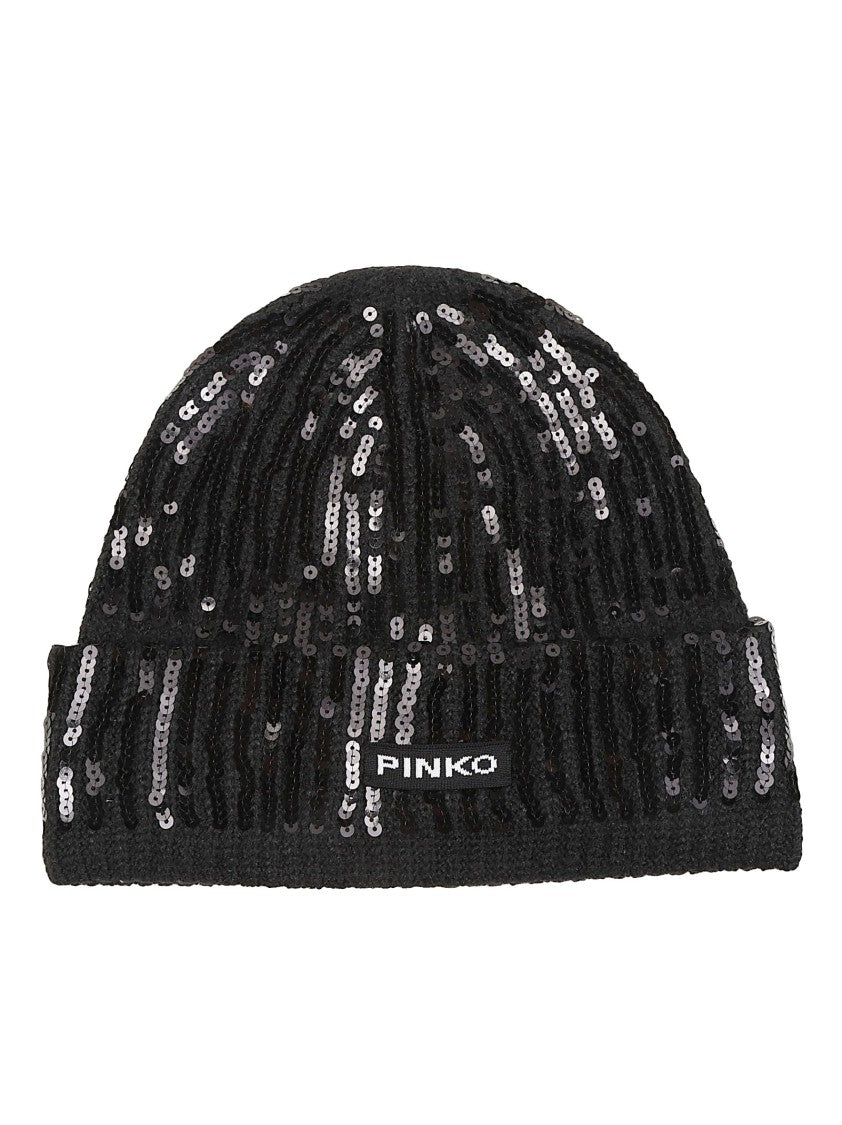 Pinko Black Bembusa Ribbed Sequin Polyester Hat