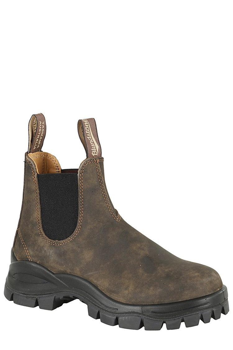 Blundstone Washed Brown Lug Boot With Elastic Side Inserts