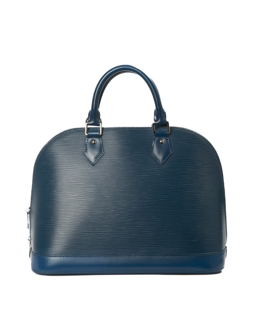Louis Vuitton Structured Handbag In Blue Epi Leather With Silver Hardware