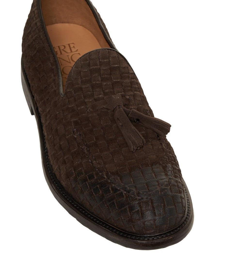 Green George Brown Braided Suede Loafers With Fringe Detail