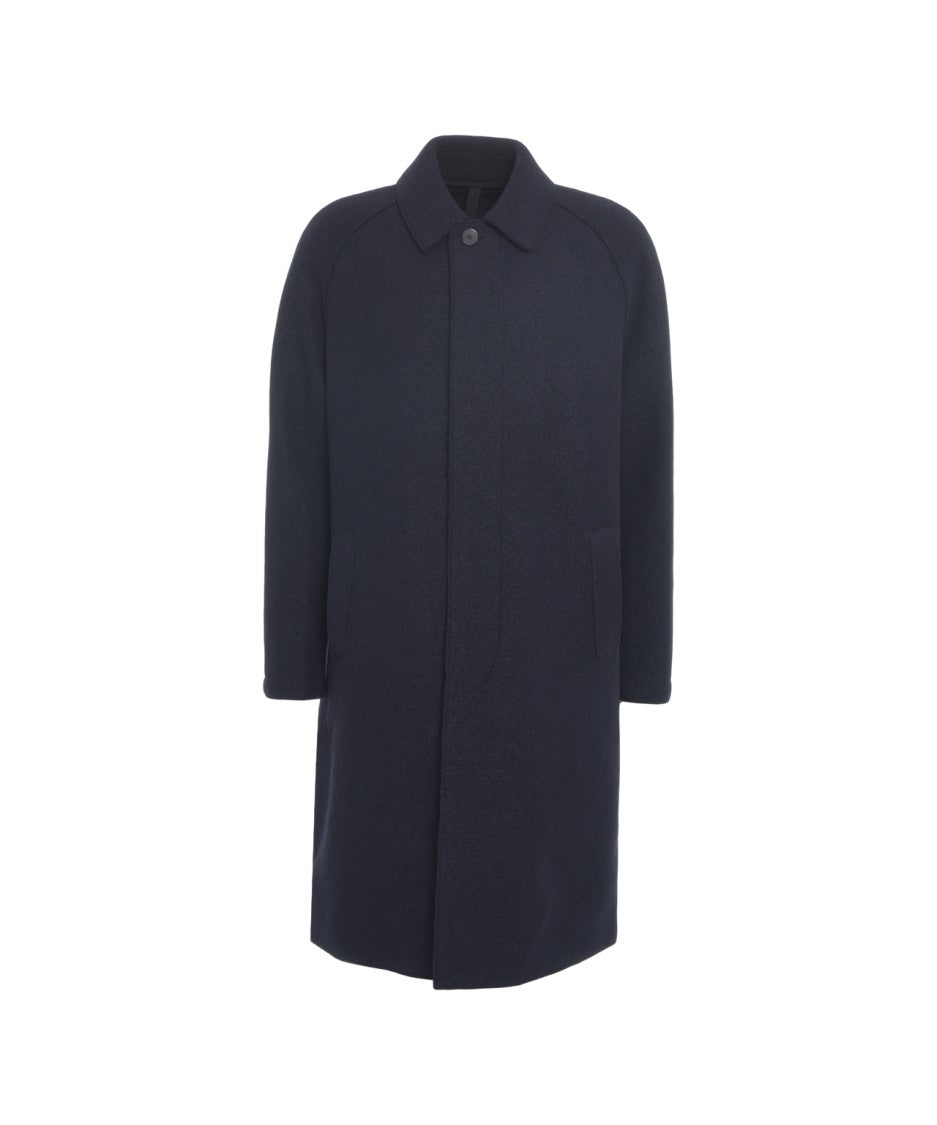 Harris Wharf London Blue Virgin Wool Coat With Hidden Buttoning And Raglan Sleeves
