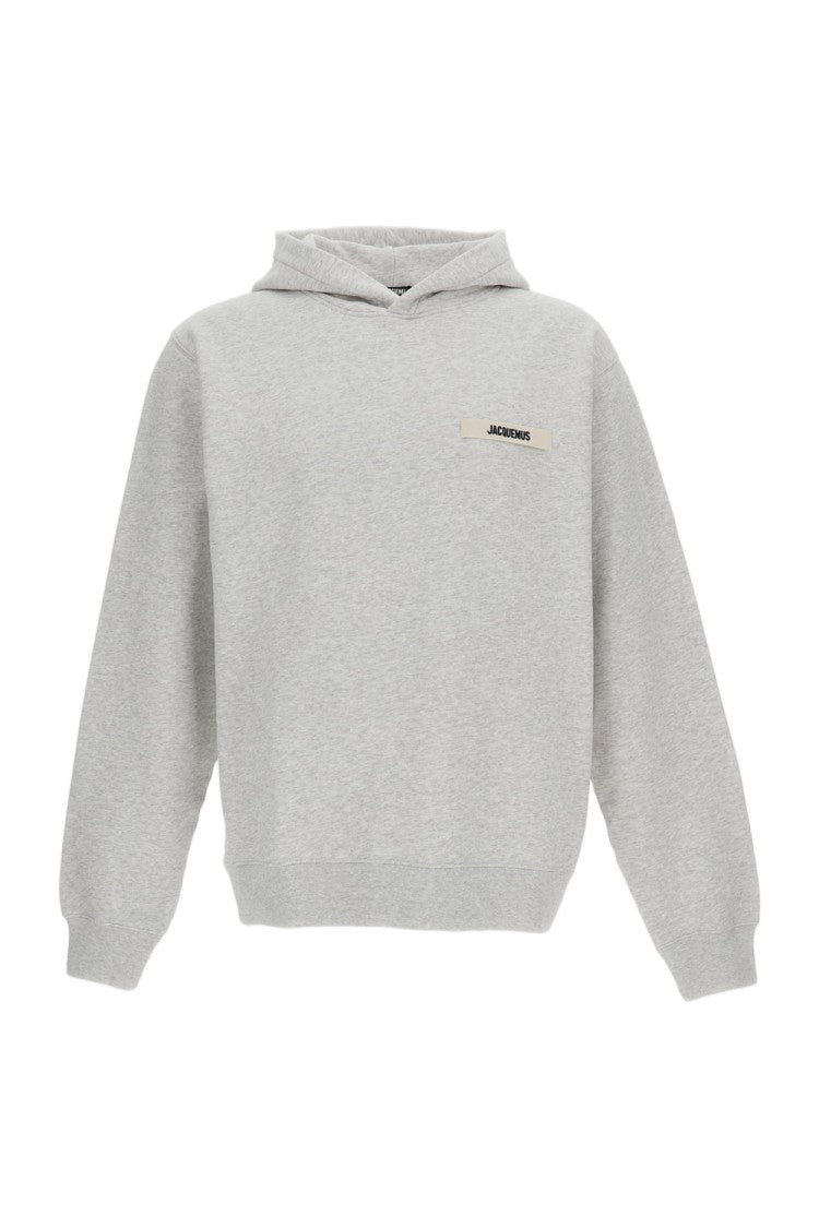 Jacquemus Relaxed Fit Grey Hoodie With Grosgrain Logo Patch