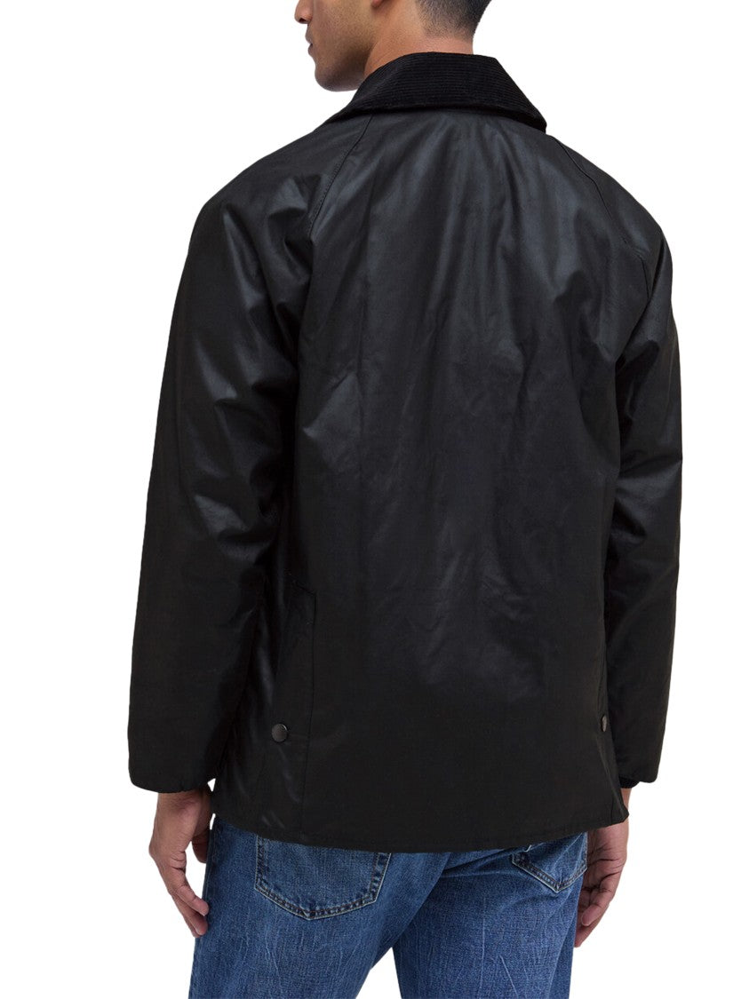 Barbour Waxed Cotton Jacket With Corduroy Collar And Flap Pockets
