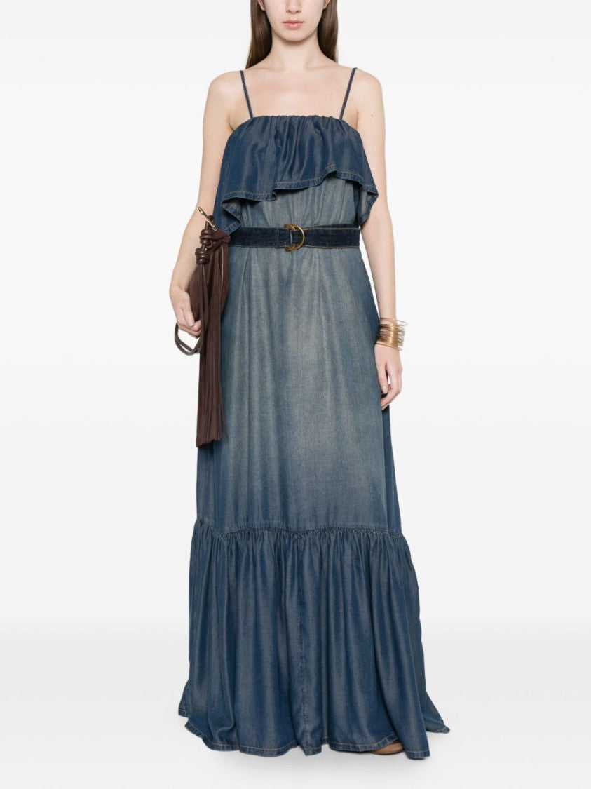 Pinko Blue Tiered Ruffled Day Dress
