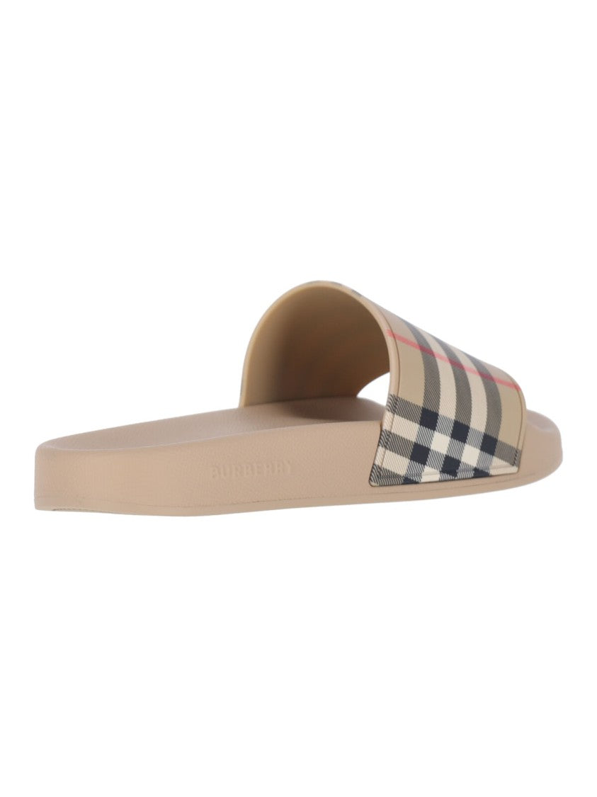 Burberry Beige Check Rubber Slides