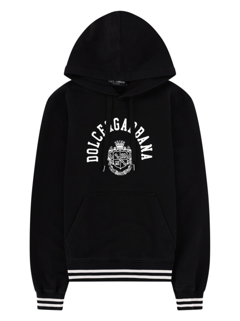 Dolce & Gabbana Black Logo Crest Graphic Cotton Hoodie