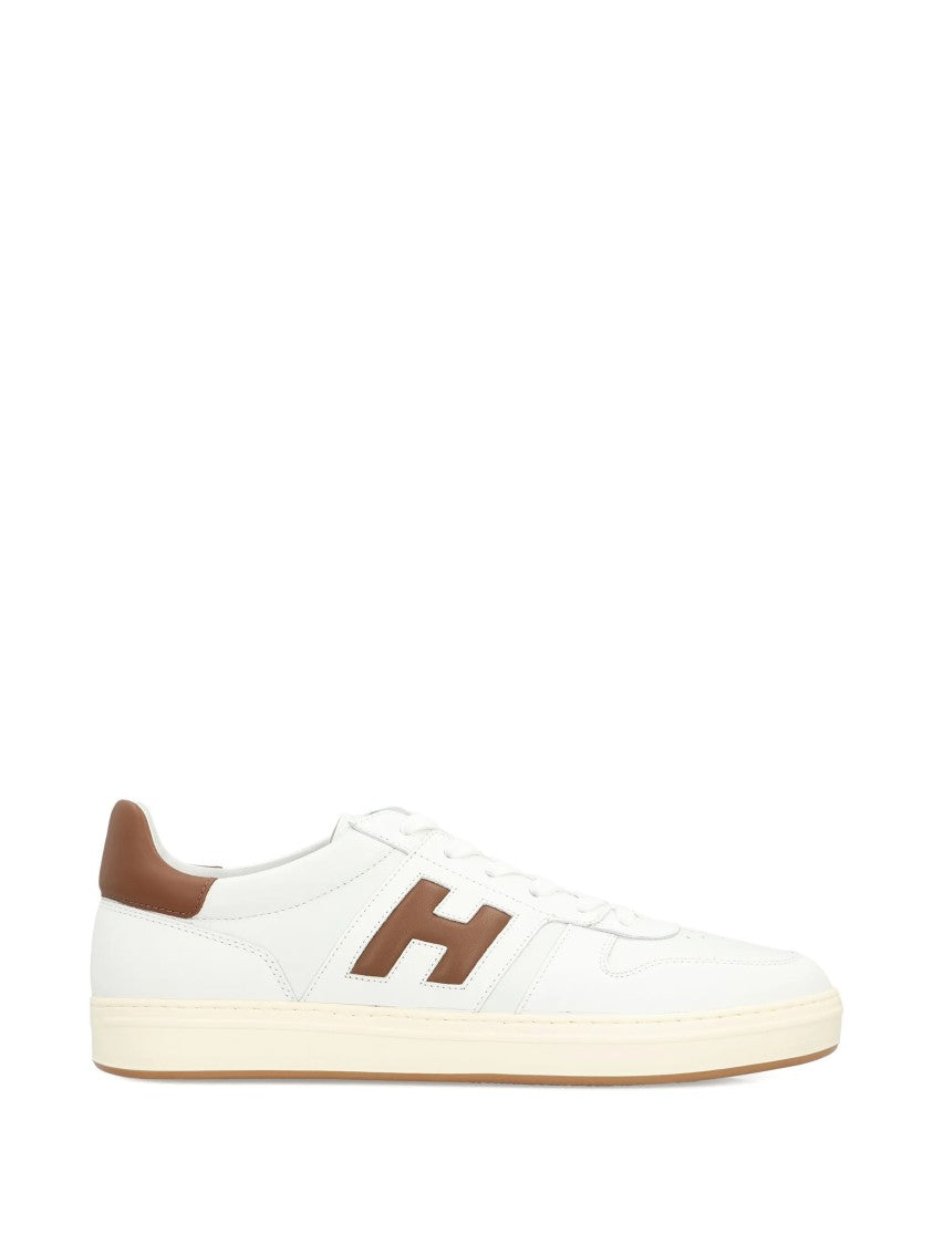 Hogan White Low-Top Brown Accent Logo Sneakers