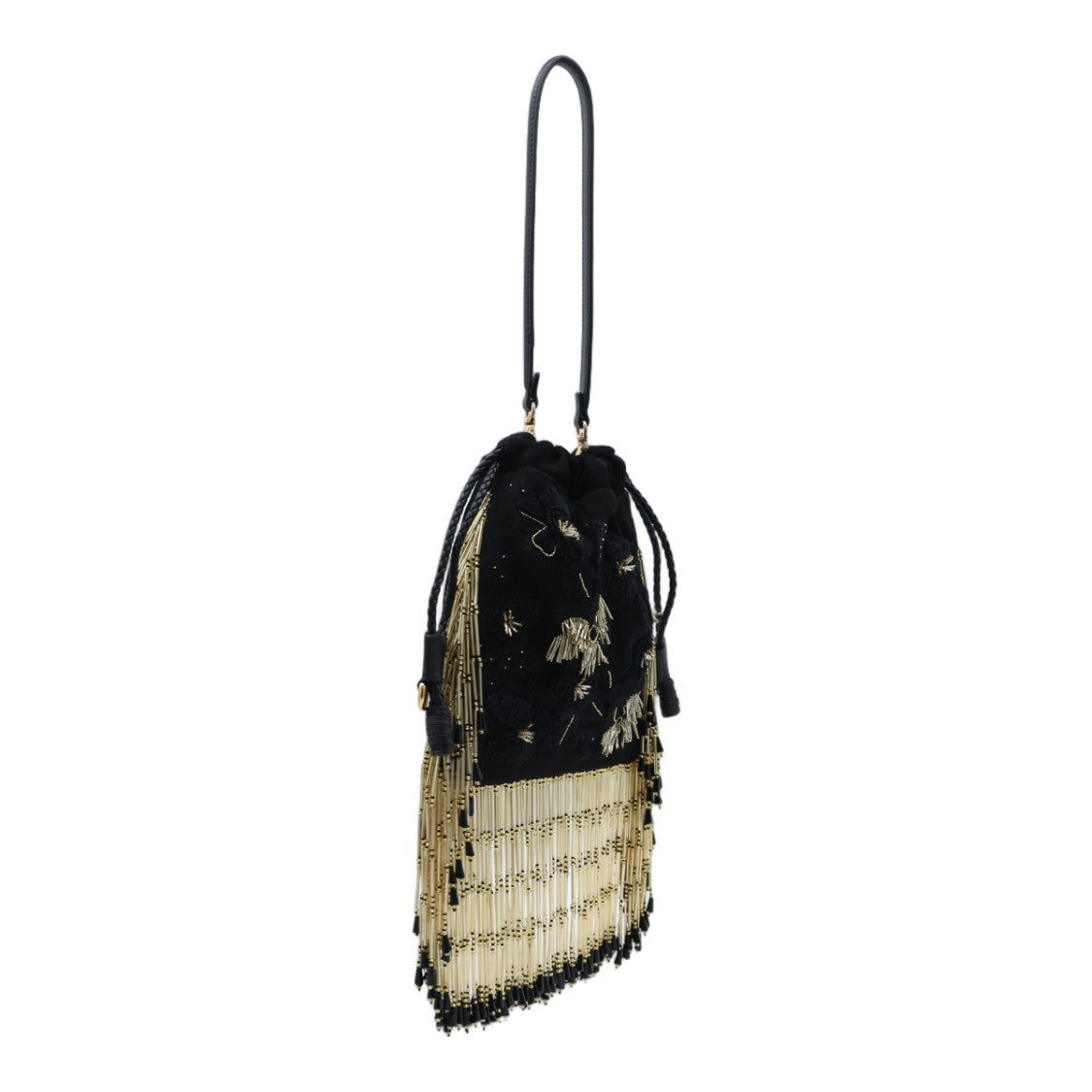 Etro Black Drawstring Bucket Bag With Floral Embroidery