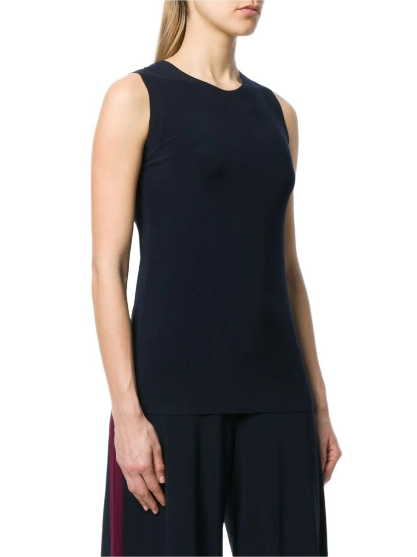 Norma Kamali Sleeveless Navy Top With Round Neckline And Structured Design