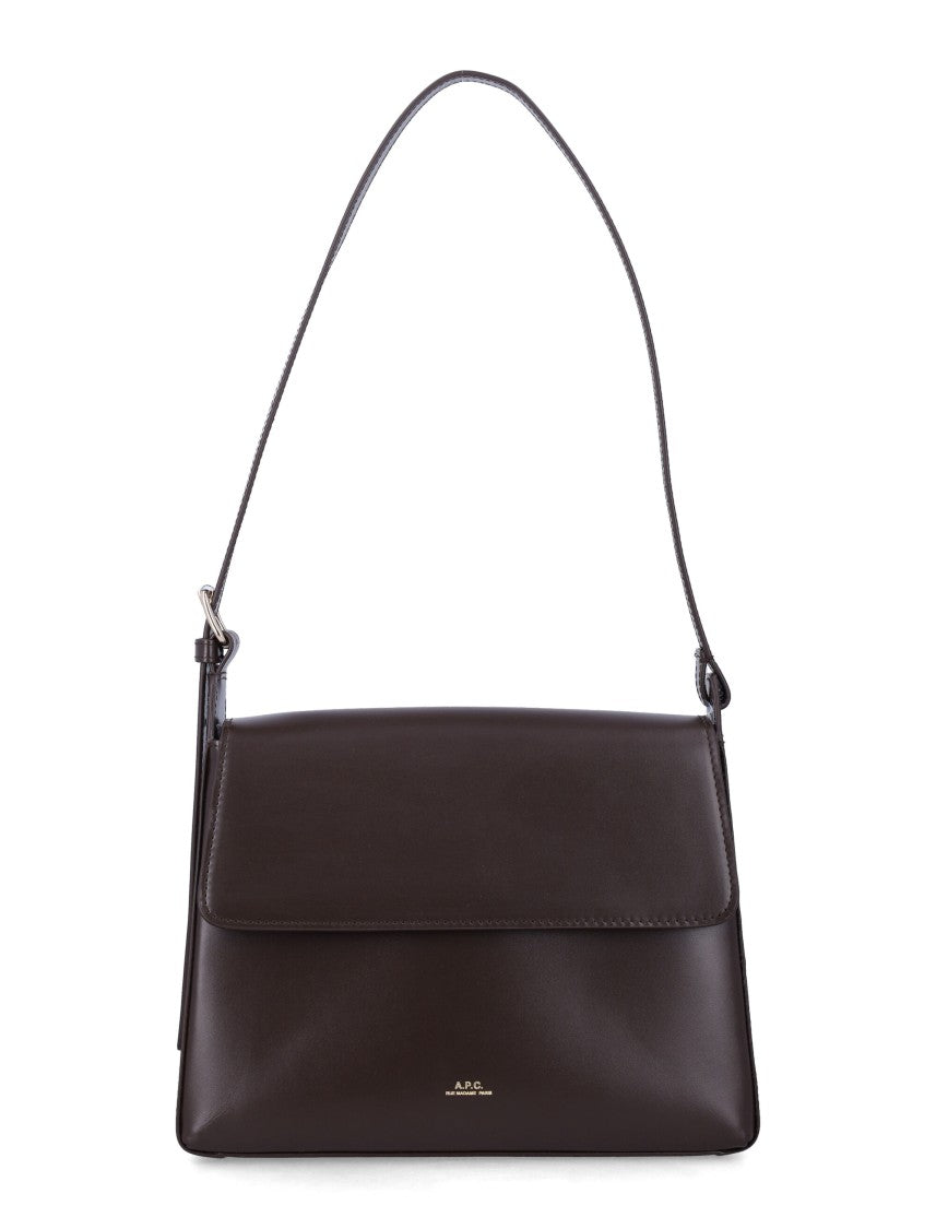 A.P.C. Structured Brown Leather Flap Handbag With Adjustable Strap