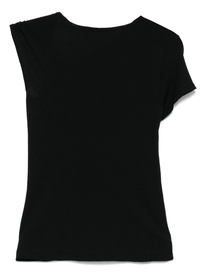 Federica Tosi Asymmetrical Black Top With Brooch Detailing