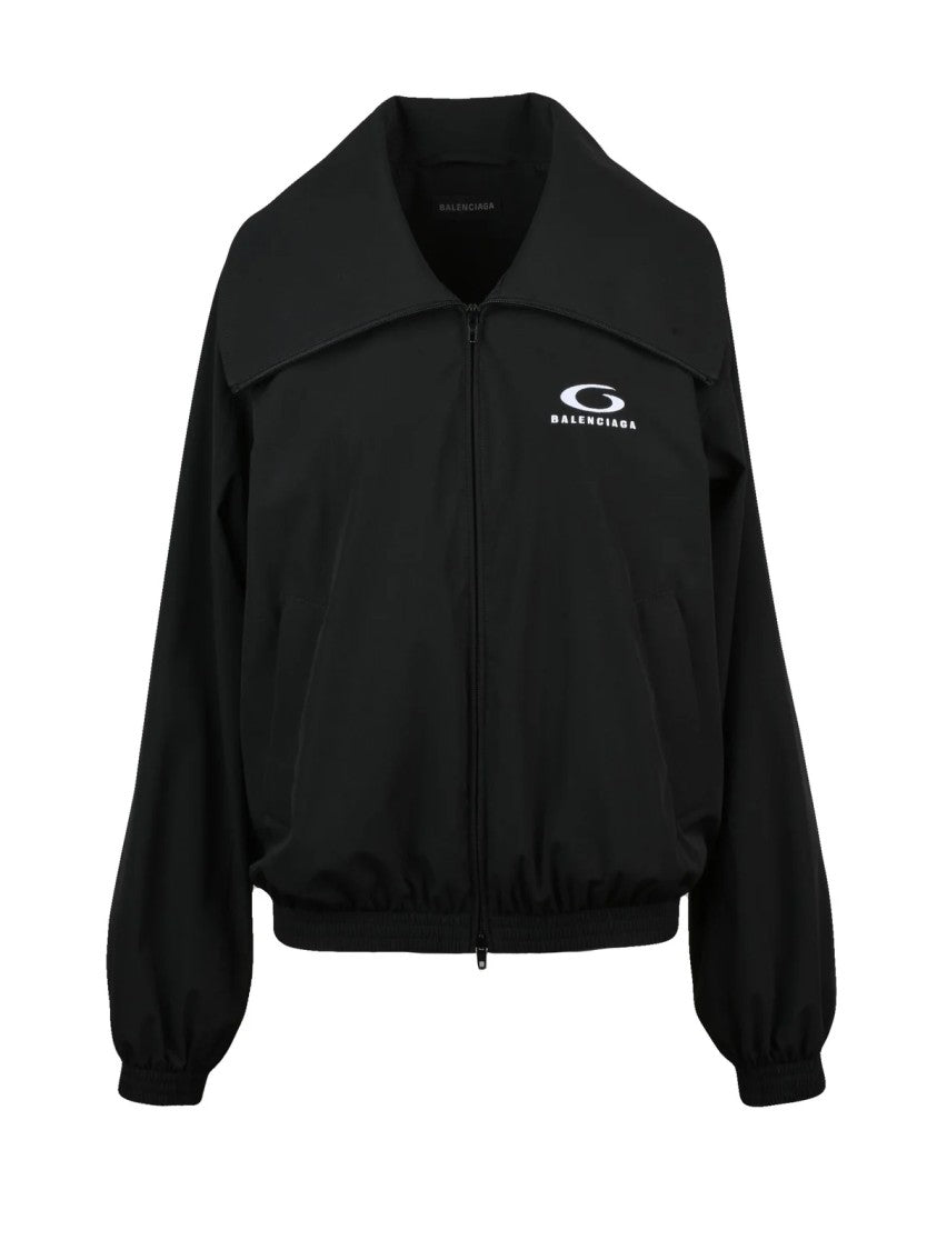 Balenciaga Oversized Black Zip Sweatshirt With Exaggerated Collar And Elastic Details