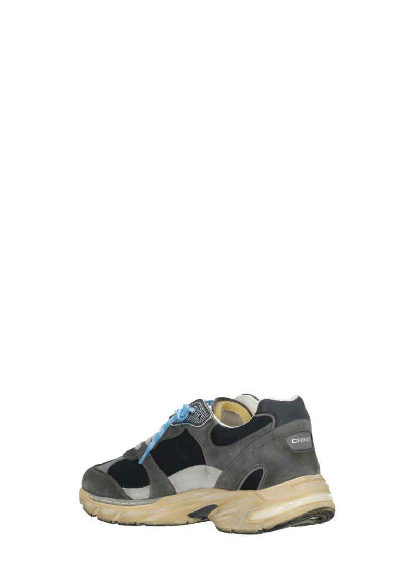 Crime London Blue Fugitive 9094 Leather Mesh Used-Effect Sneakers