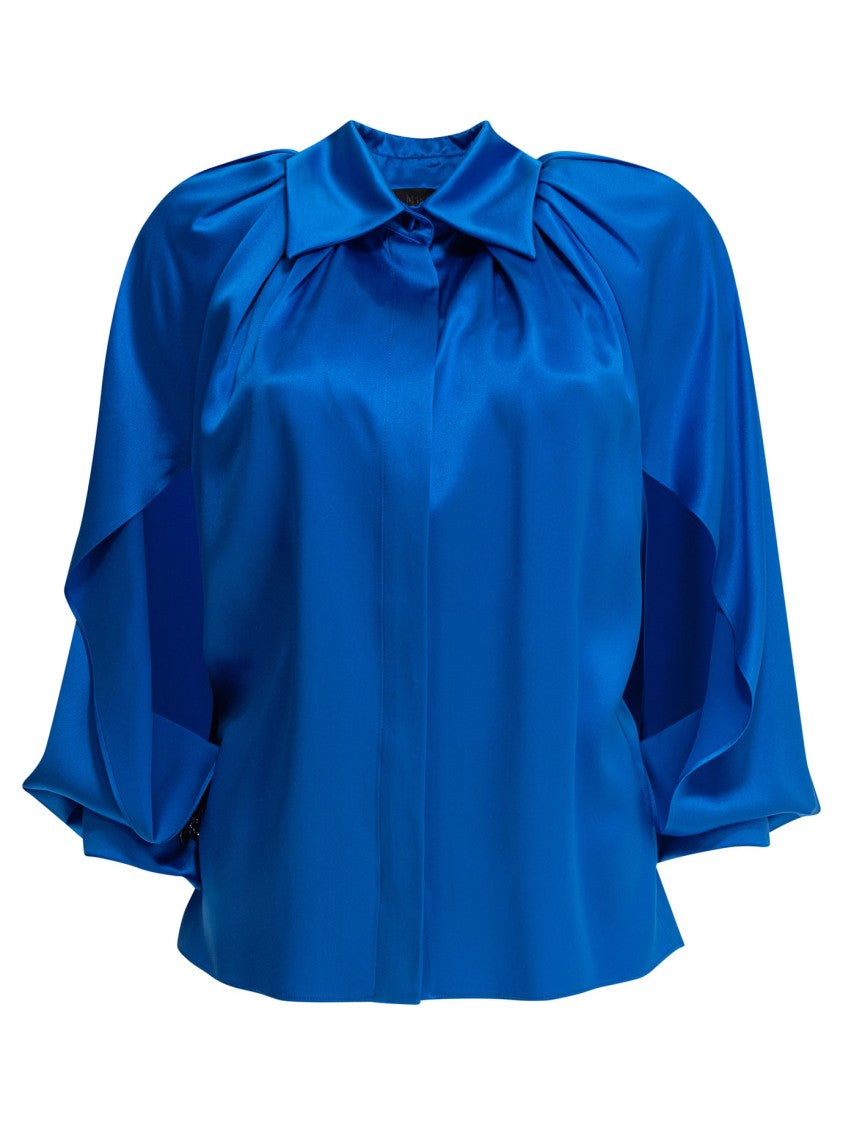 Max Mara Blue Silk Shirt With Draped Sleeves