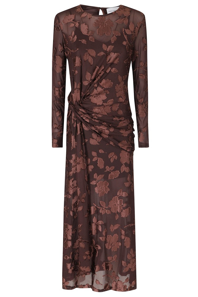 Isabelle Blanche Brown Floral Embroidery Viscose Maxi Dress