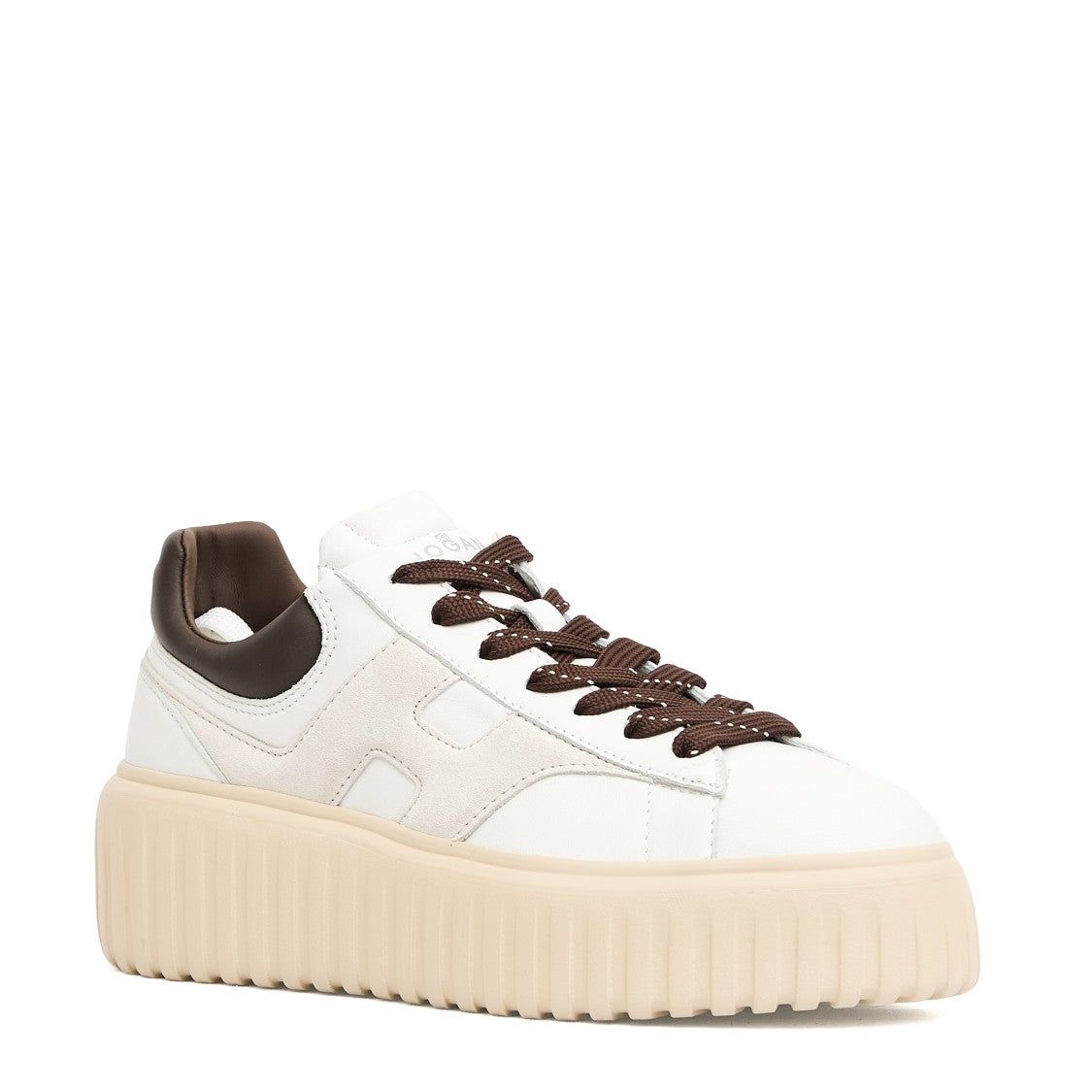 Hogan White/Brown H Stripe Leather Sneakers