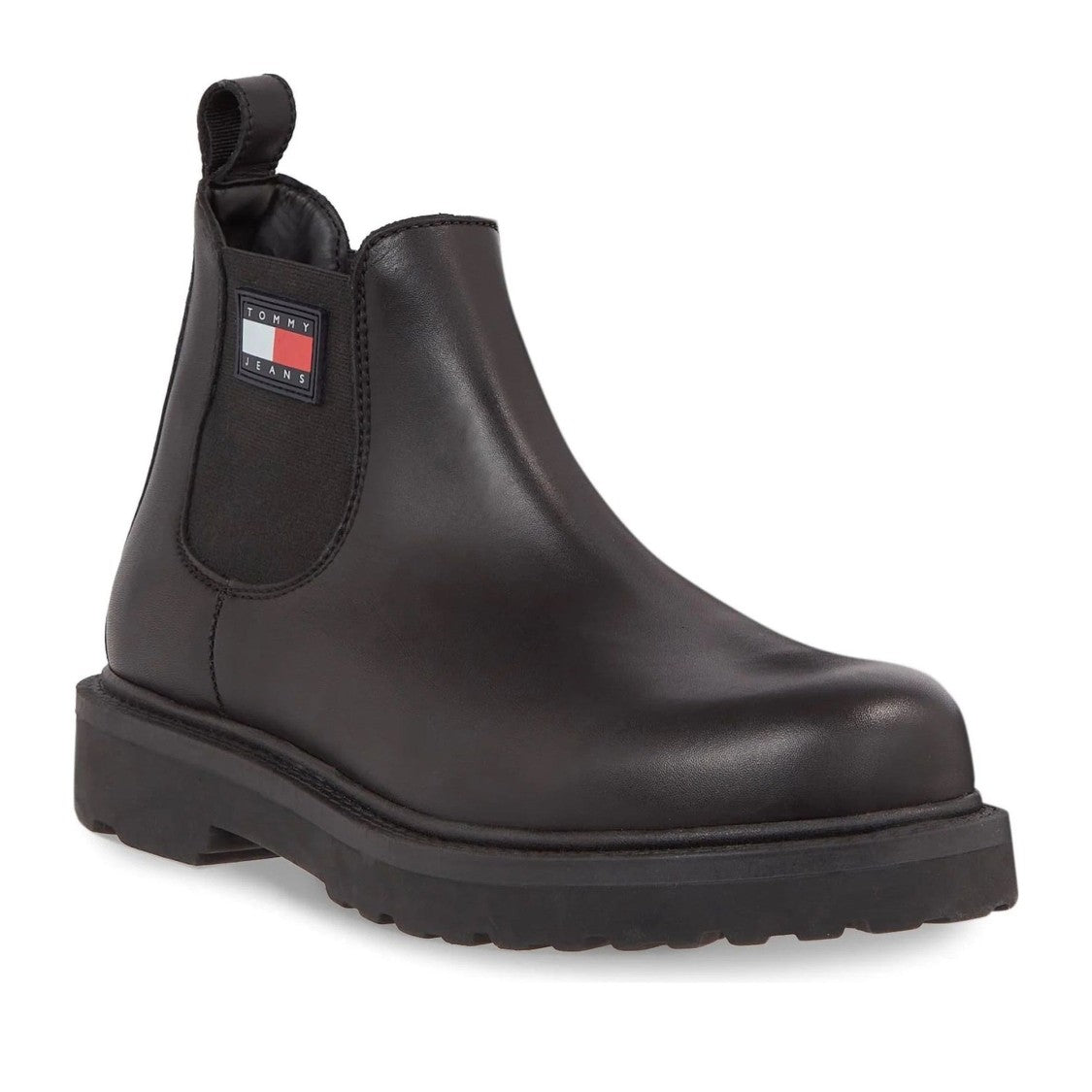 Tommy Jeans Black Elastic Side Panel Leather Boots