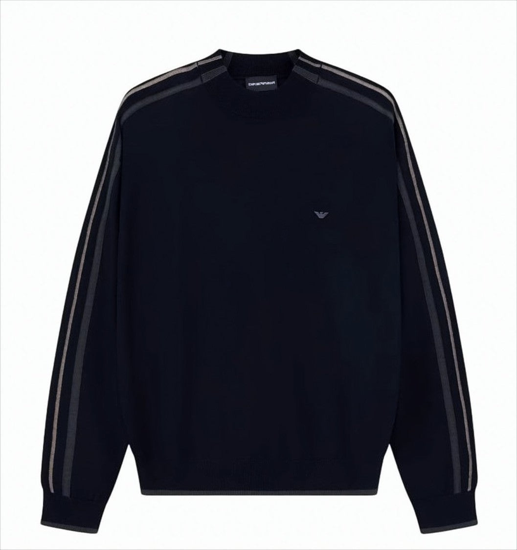 Emporio Armani Jacquard Knit Black Sweater With Crewneck