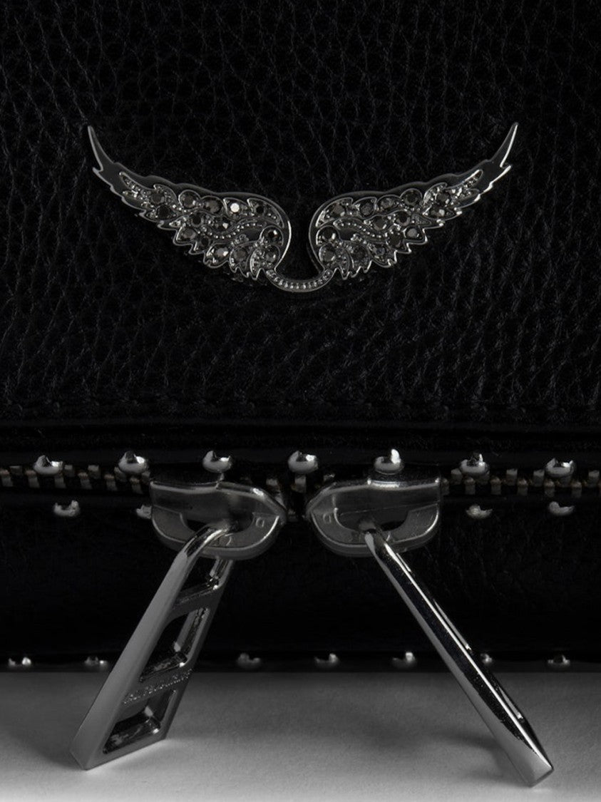 Zadig & Voltaire Black Rock Nano Grained Studded Leather Shoulder Bag