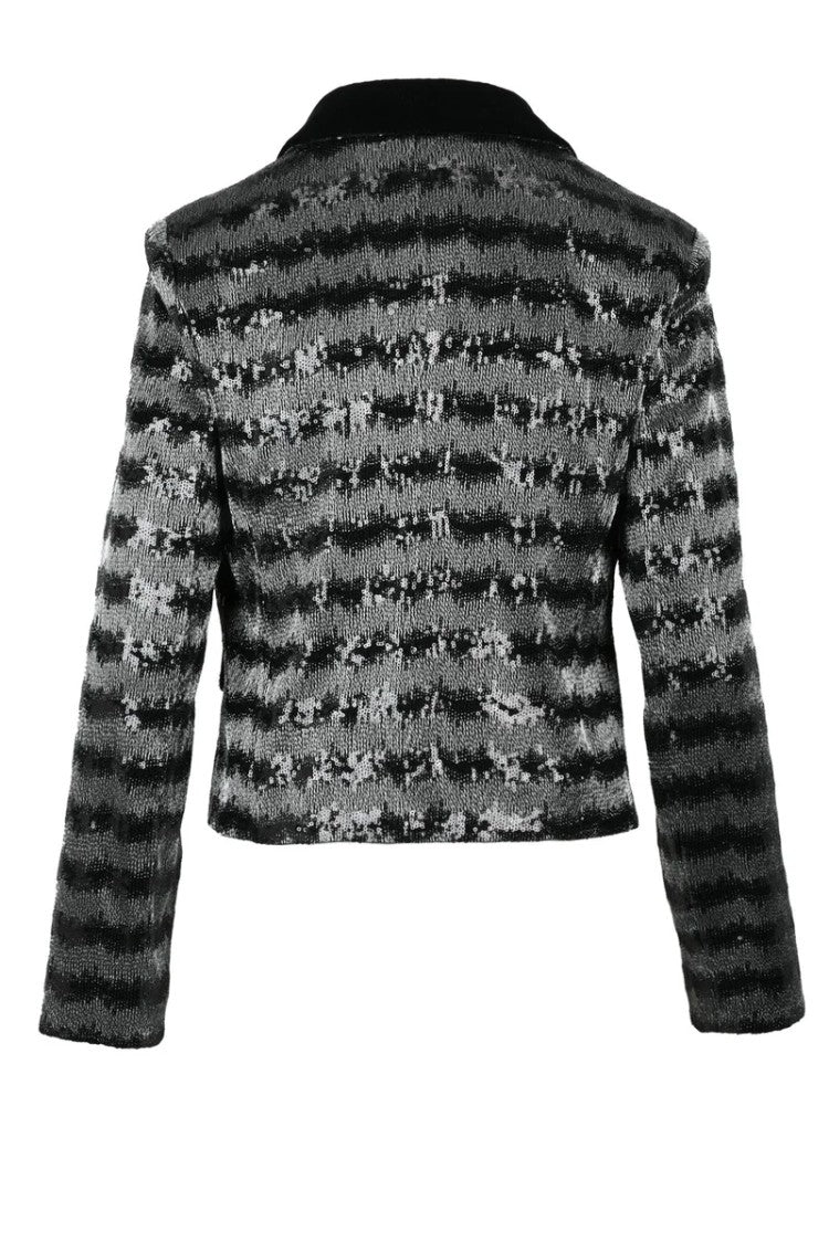 Emporio Armani Sequin Jacket Velvet Lapel - Silver/Black