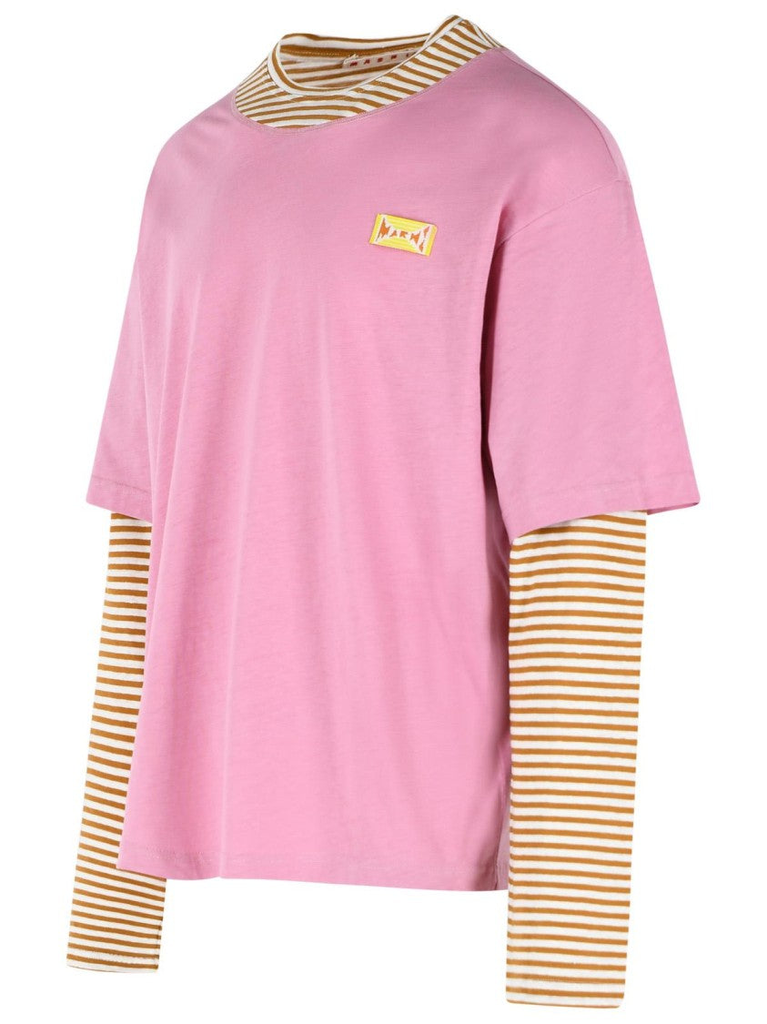 Marni Pink Linen And Cotton Double Layer T-Shirt