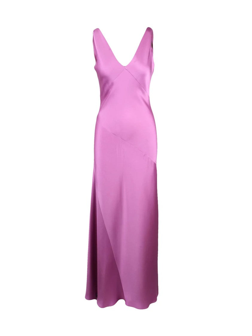 Max Mara Flared Satin Midi Dress With Deep V-Neckline