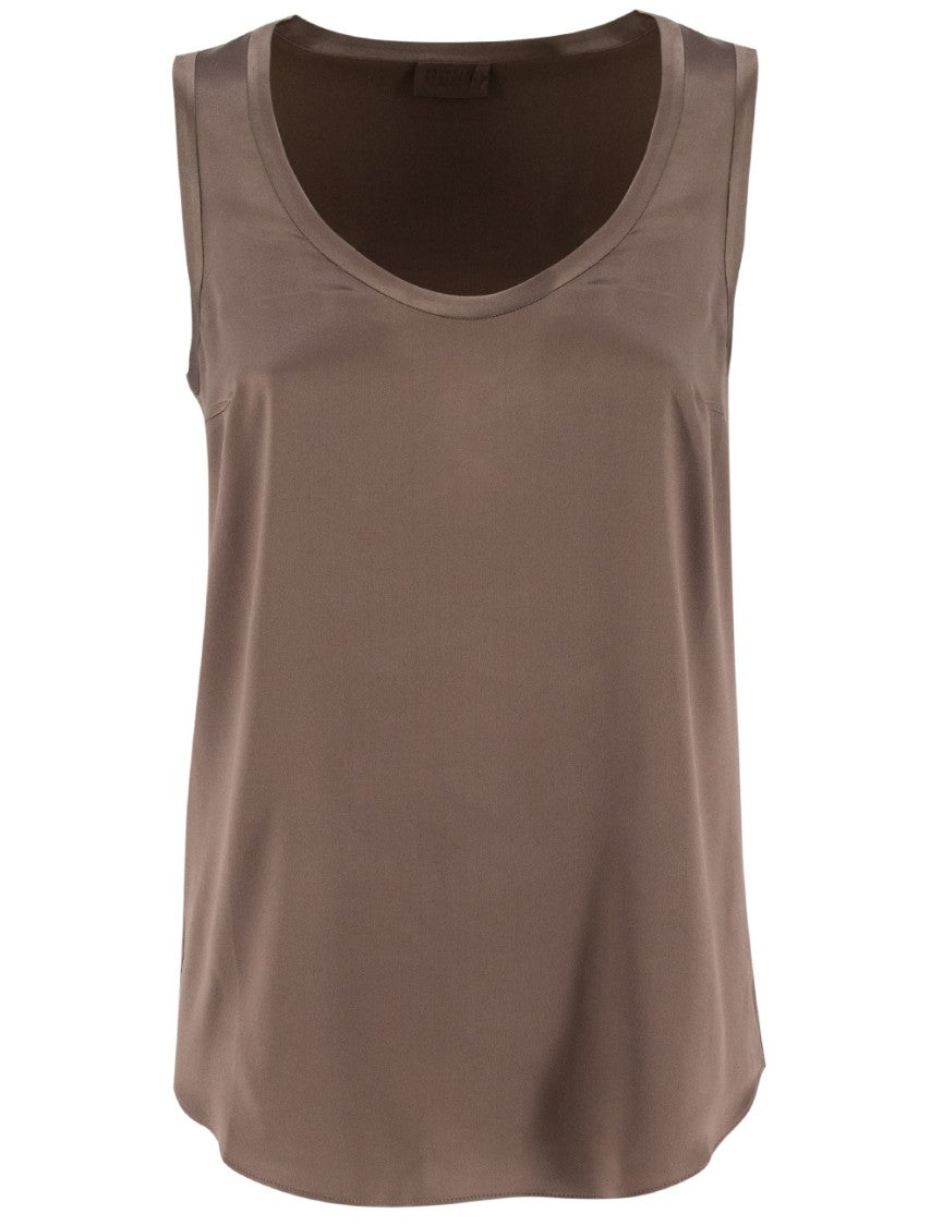 Brunello Cucinelli Stretch Silk Satin Top With Wide Neckline