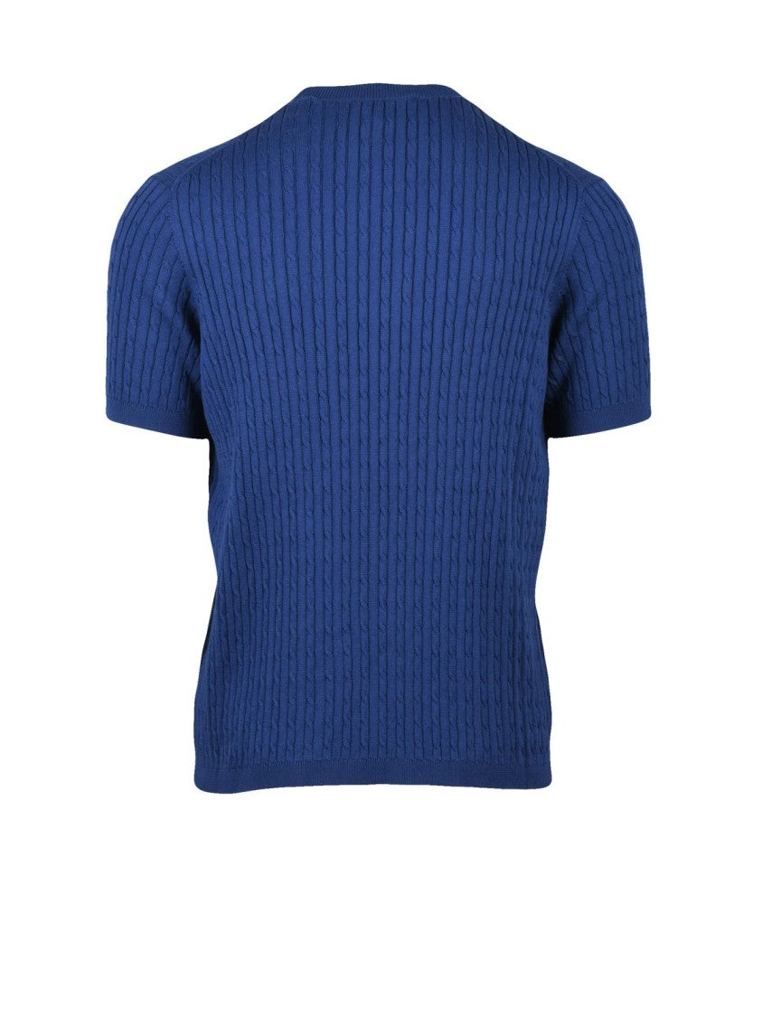 Alpha Studio Indigo Cotton Cable Knit Crew Top