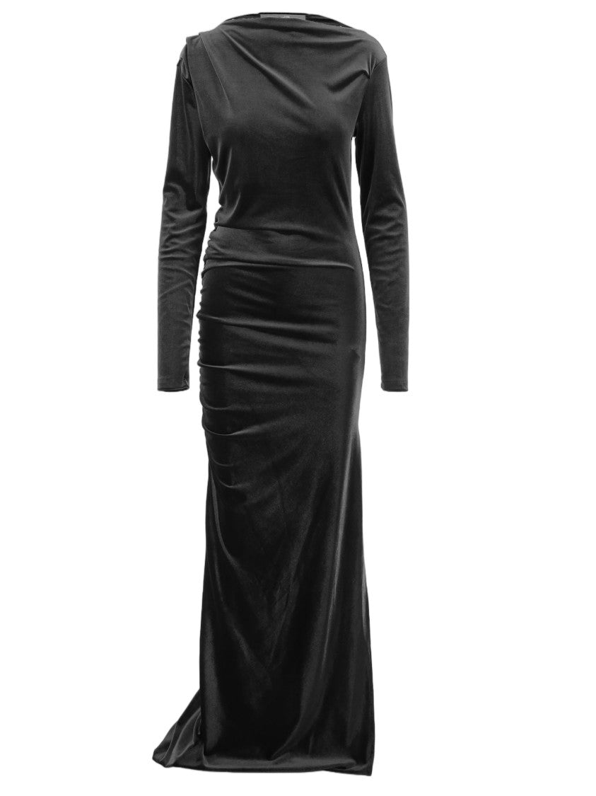 Don't @ Me Black Side Draped Technical Stretch Jersey Maxi Dress