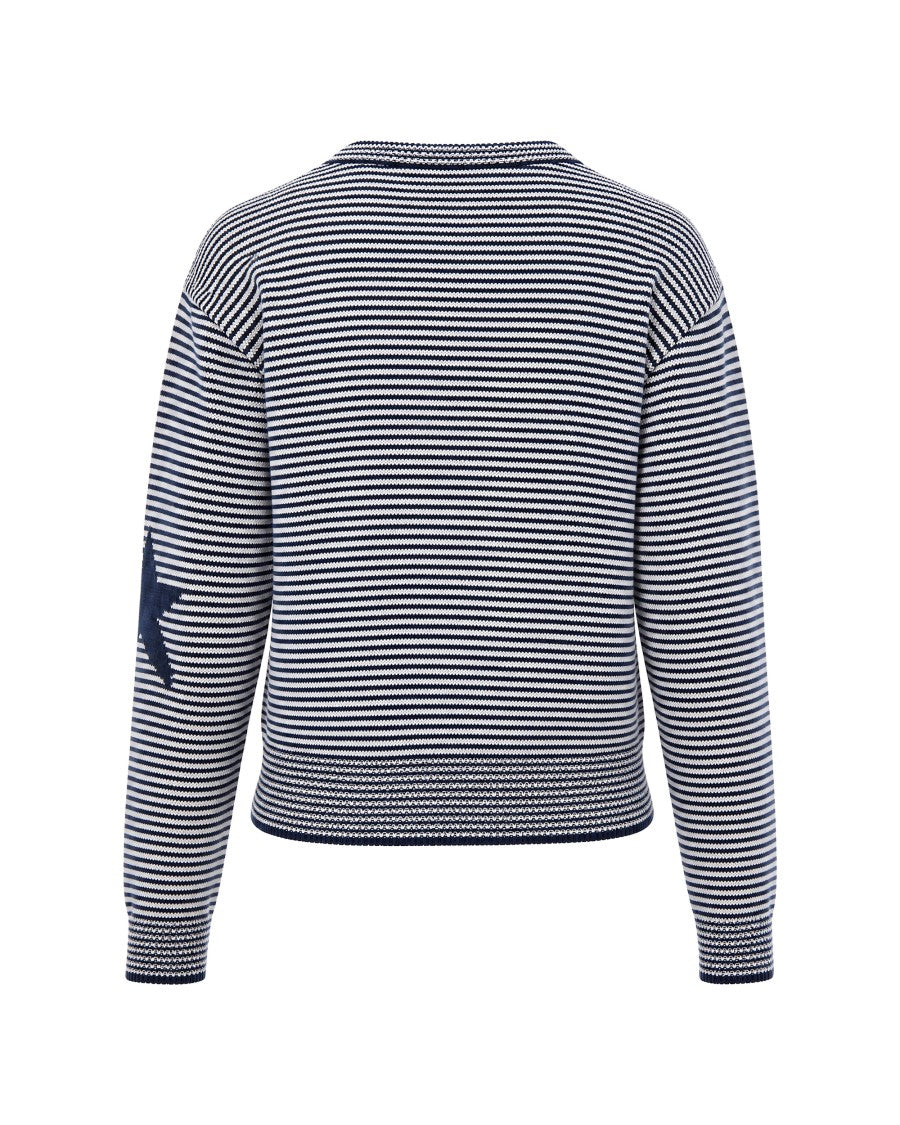 Max Mara Blue And White Striped Cotton-Blend Cardigan