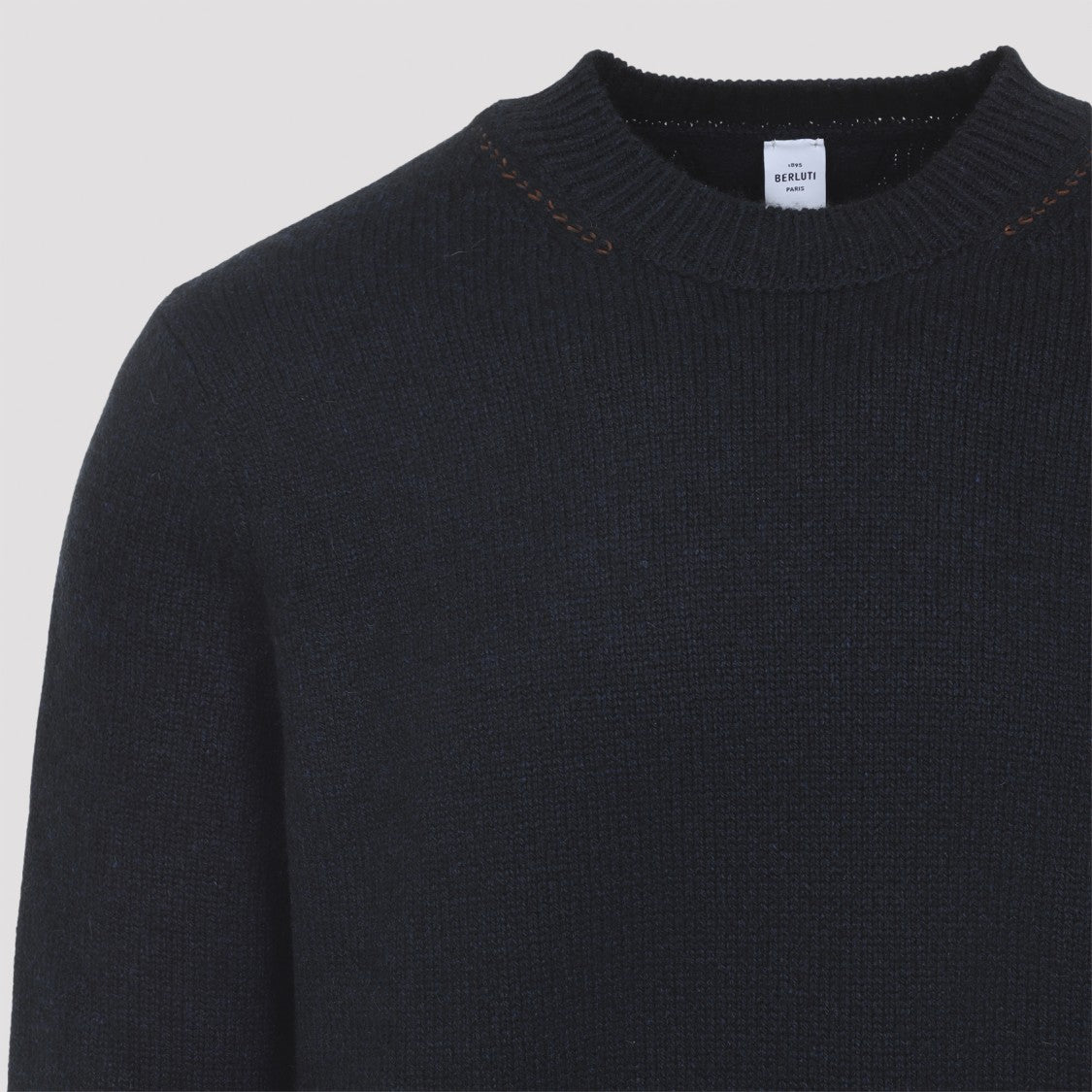 Berluti Dark Blue Cashmere Pullover With Leather Detailing