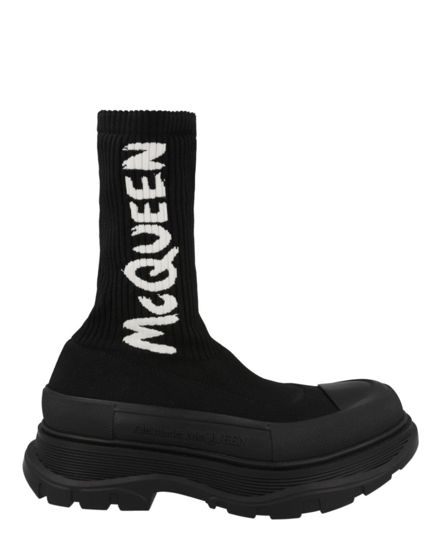 Alexander Mcqueen Ribbed Knit Tread Slick Boots