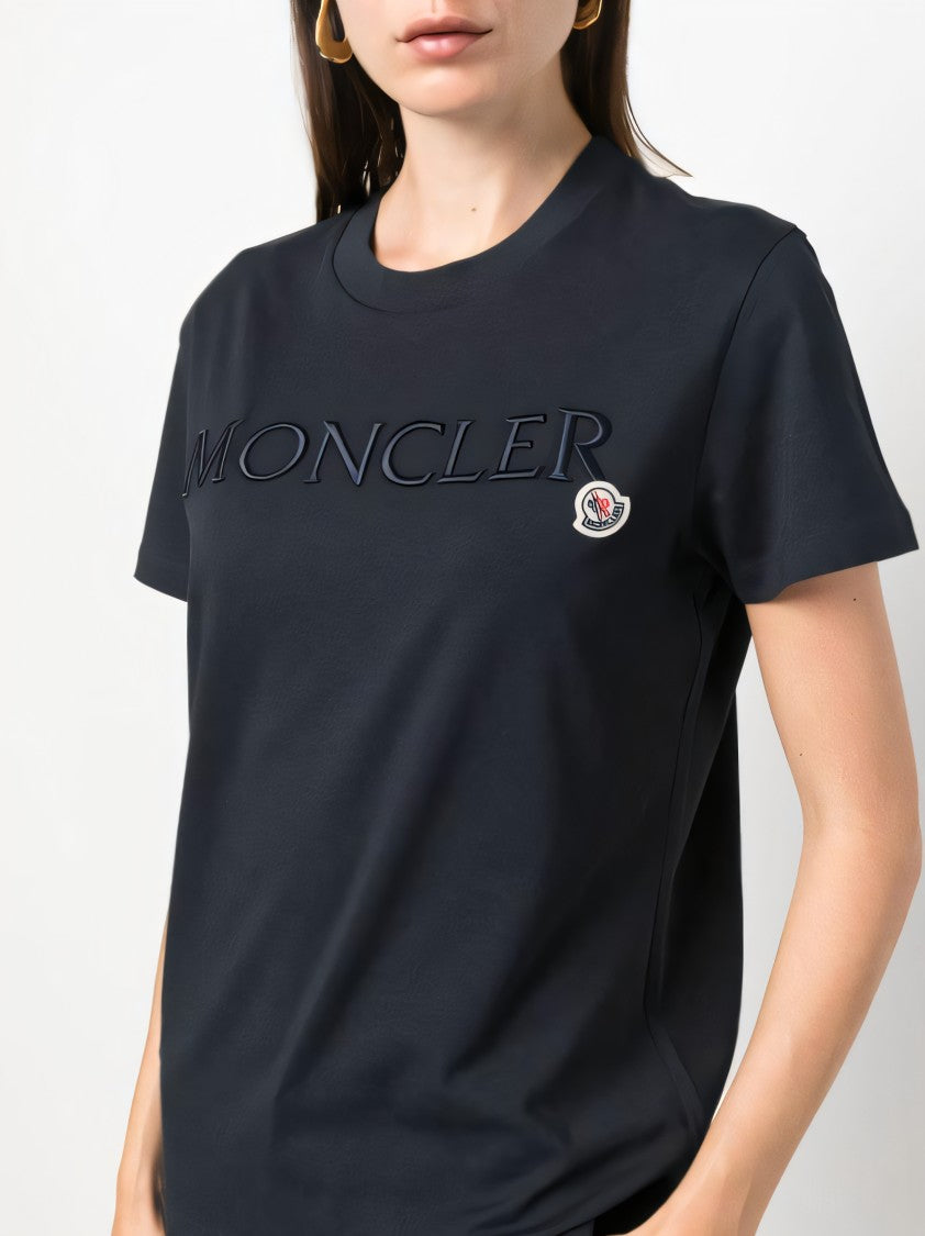 Moncler Fitted Black Cotton T-Shirt With Embroidered Logo