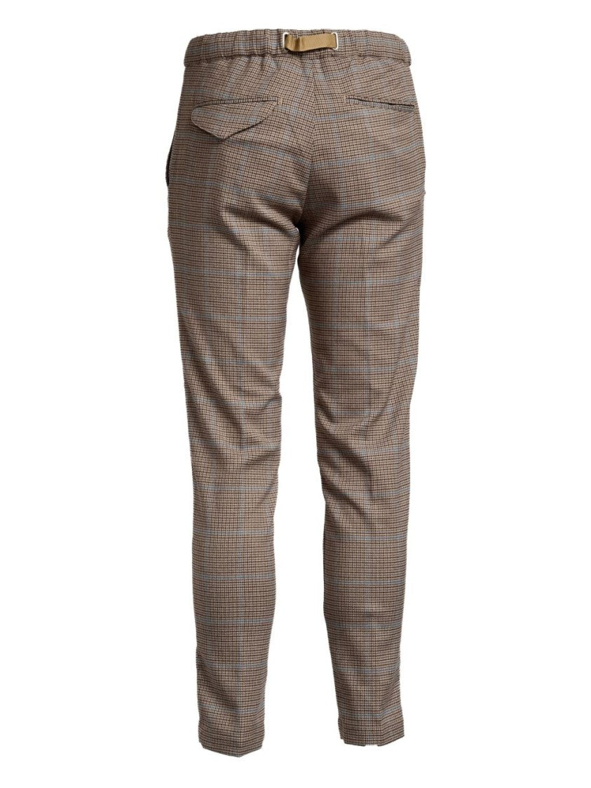 White Sand Checkered Brown Trousers With Tailored Fit