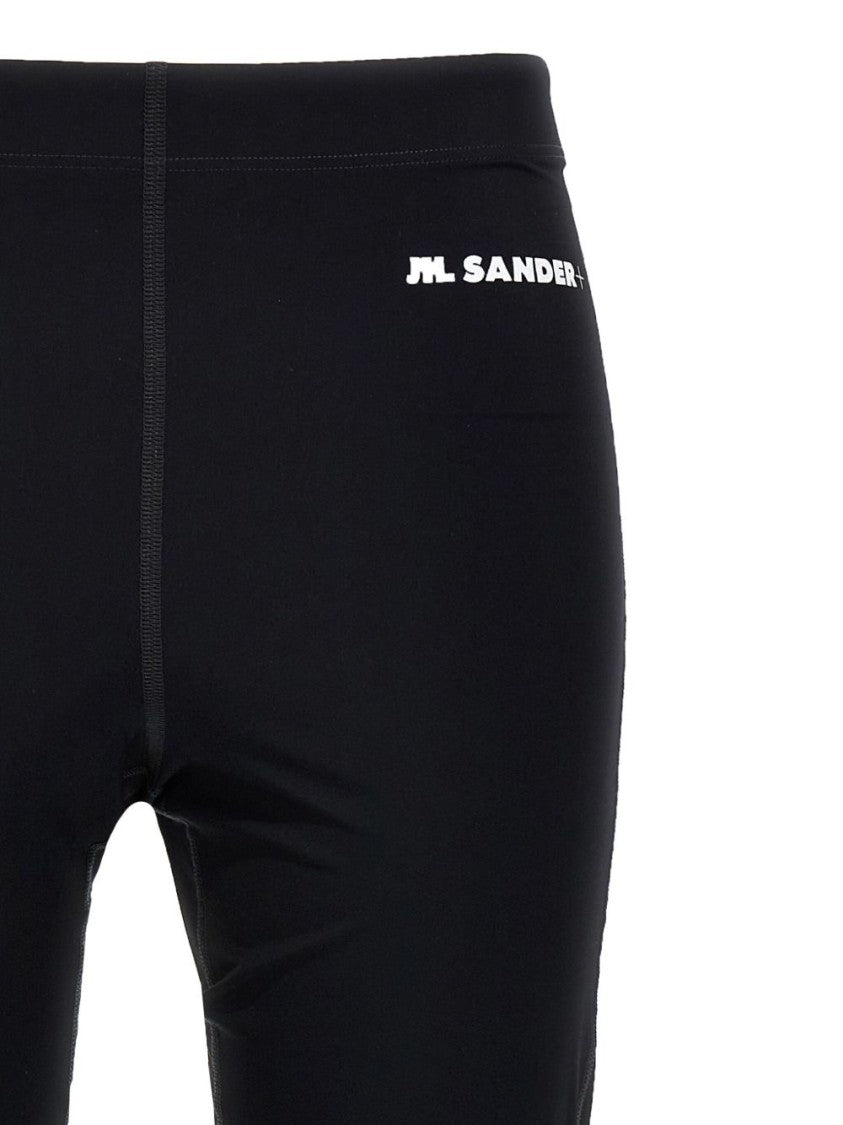 Jil Sander Fitted Black Leggings With Distinctive Waistband Print