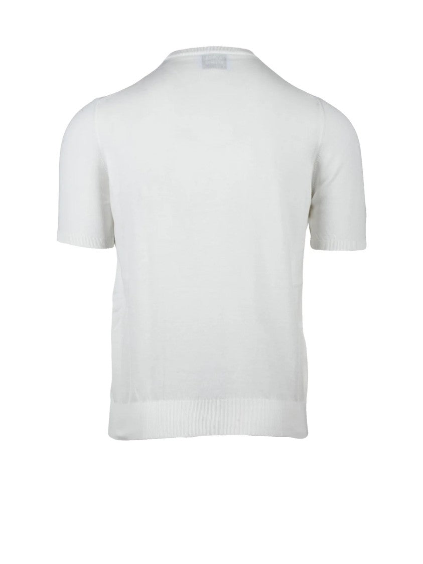 Alpha Studio White Cotton Crew Neck Knit Top