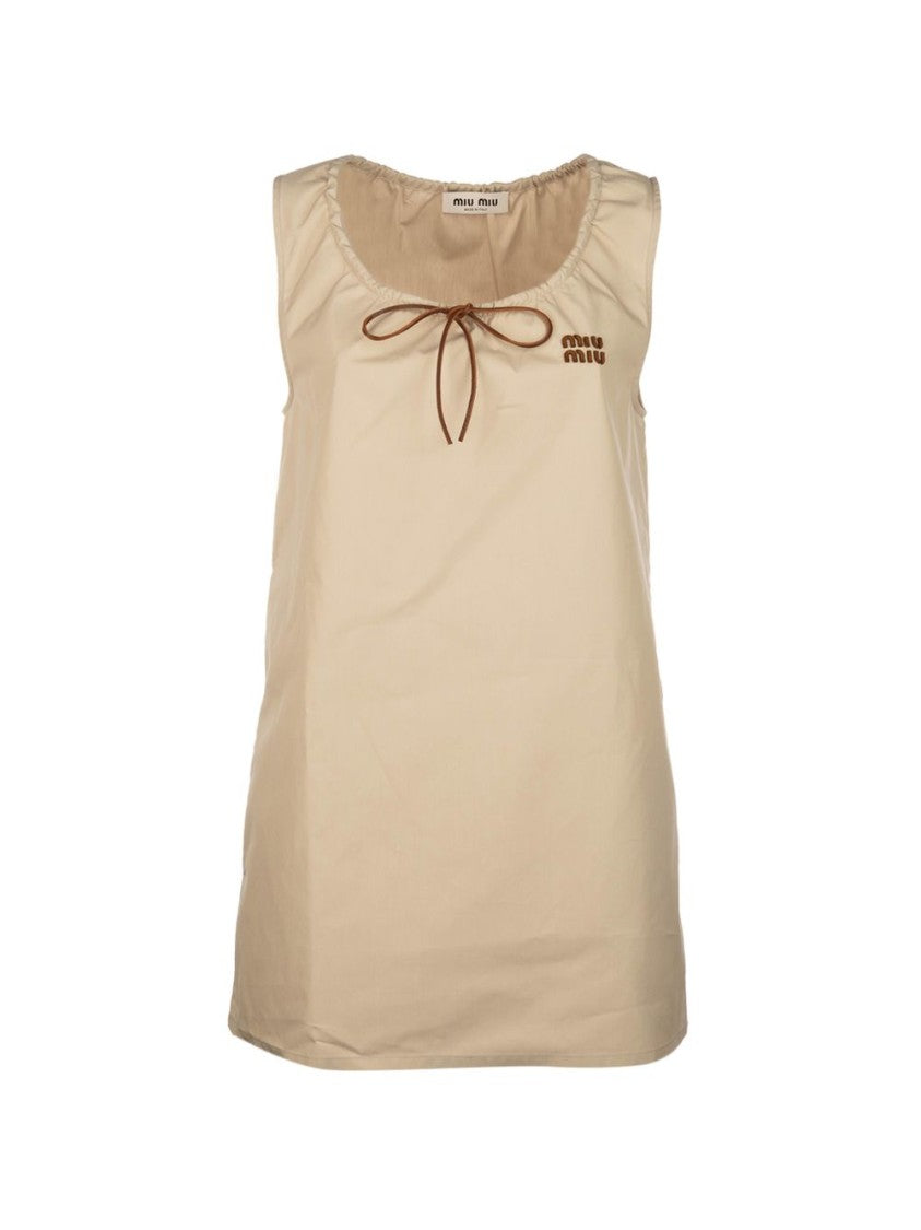 Miu Miu Beige Sleeveless Tie Detail Dress