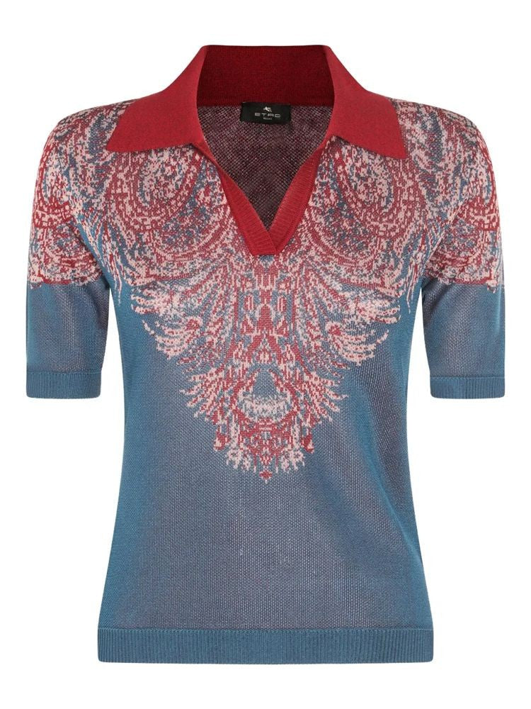 Etro Multicolour Intricate Deep V-Neck Viscose-Blend Polo Shirt